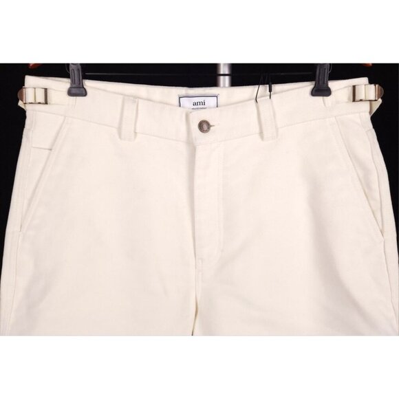 AMI Wide-Leg Brushed-Cotton Trousers Size L Mens Cream Moleskin $330 - Picture 4 of 16